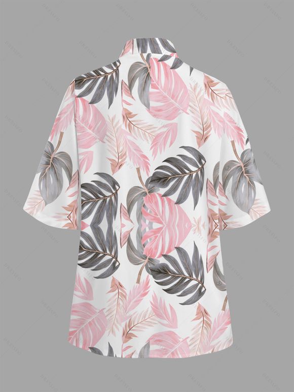Vacation Women Outfit Tropical Monstera Leaf Print Kimono Cover-Up and Drawstring Pocket Shorts Beach Set - Rose XXXXXL | US 20
