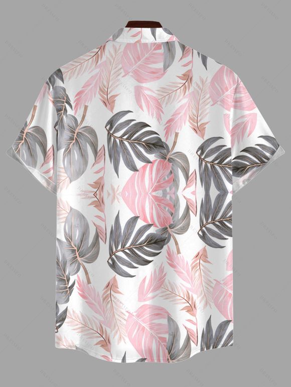 Vacation Couple Outfit Tropical Monstera Leaf Print Kimono Cover-Up Drawstring Pocket Shorts and Shirt Set - Rose S | US 4