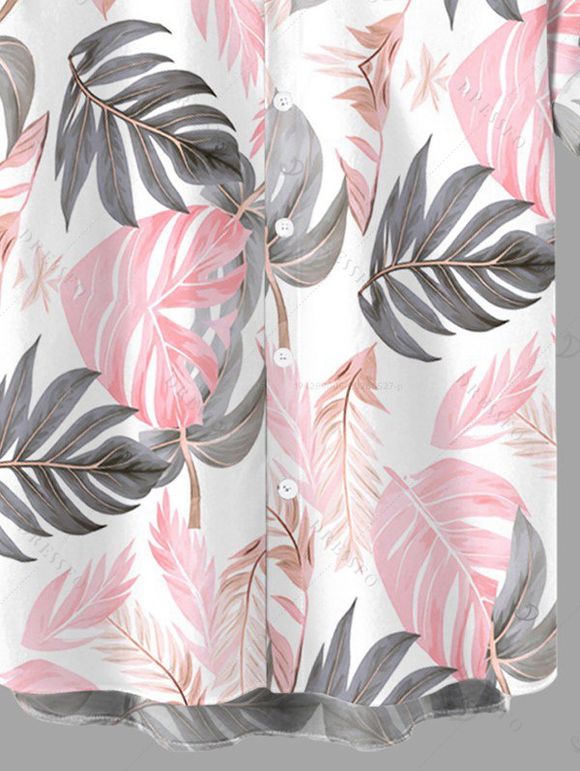 Vacation Couple Outfit Tropical Monstera Leaf Print Kimono Cover-Up Drawstring Pocket Shorts and Shirt Set - Rose S | US 4