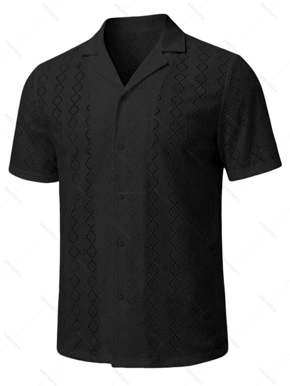 Bicolor Abstract Leaf Print Vacation Couple 4-Piece Outfit - Men's Shirt, Men's Drawstring Shorts, Women's Kimono Cover-up, Women's Drawstring Pocket Shorts - Noir S | US 4