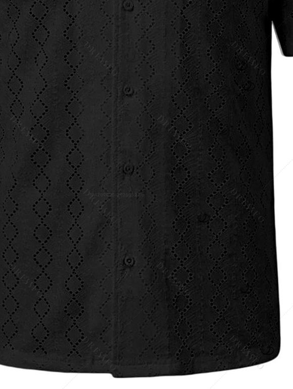 Bicolor Abstract Leaf Print Vacation Couple 4-Piece Outfit - Men's Shirt, Men's Drawstring Shorts, Women's Kimono Cover-up, Women's Drawstring Pocket Shorts - Noir S | US 4