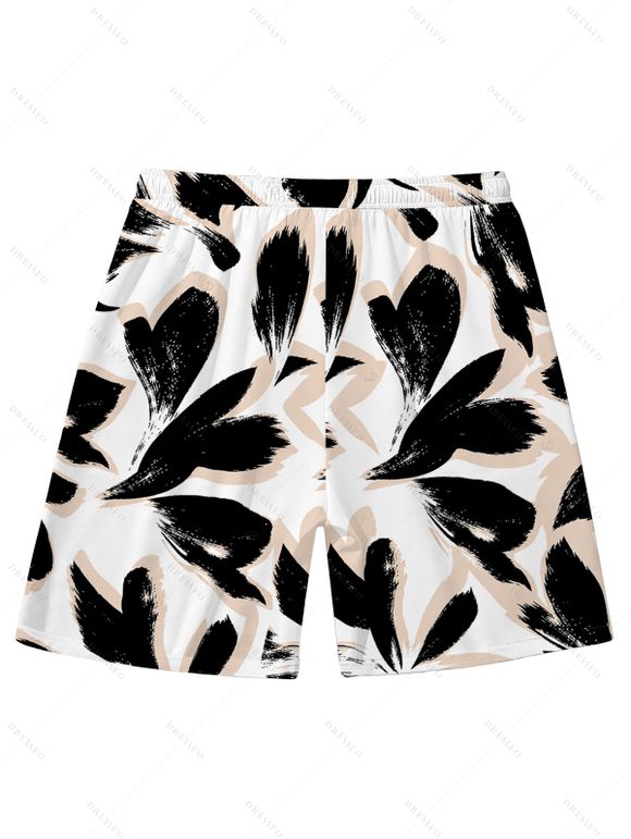 Men's Vacation Beach Shorts Bicolor Abstract Leaf Print Pocket Drawstring Board Shorts - Noir 5XL