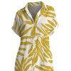 Beach Vacation Shirt Dress Palm Leaf Print Button Up Curved Hem Pocket Turn Down Collar Dress - FLAXSEED YELLOW S | US 4
