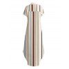 Vacation Shirt Dress Colored Striped Print Button Up Curve Hem Pocket Turn Down Collar Dress - multicolor S | US 4