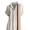 Vacation Shirt Dress Colored Striped Print Button Up Curve Hem Pocket Turn Down Collar Dress - multicolor M | US 6