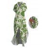 Vacation Shirt Dress Tropical Abstract Leaf Print Button Up Pocket Curved Hem Turn Down Collar Dress - Vert S | US 4
