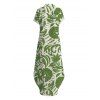 Vacation Shirt Dress Tropical Abstract Leaf Print Button Up Pocket Curved Hem Turn Down Collar Dress - Vert XL | US 12