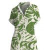 Vacation Shirt Dress Tropical Abstract Leaf Print Button Up Pocket Curved Hem Turn Down Collar Dress - Vert XL | US 12