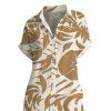 Vacation Shirt Dress Tropical Abstract Leaf Print Button Up Pocket Curved Hem Turn Down Collar Dress - FLAXSEED YELLOW M | US 6