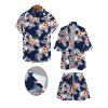 Hawaiian Vacation Couple Outfit Hibiscus Floral Tropical Leaf Print Kimono Cover-up Drawstring Pocket Shorts and Shirt Set - Bleu de Minuit S | US 4