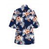 Hawaiian Vacation Couple Outfit Hibiscus Floral Tropical Leaf Print Kimono Cover-up Drawstring Pocket Shorts and Shirt Set - Bleu de Minuit S | US 4