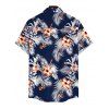 Hawaiian Vacation Couple Outfit Hibiscus Floral Tropical Leaf Print Kimono Cover-up Drawstring Pocket Shorts and Shirt Set - Bleu de Minuit S | US 4