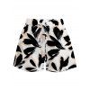 Bicolor Abstract Leaf Print Vacation Couple 4-Piece Outfit - Men's Shirt, Men's Drawstring Shorts, Women's Kimono Cover-up, Women's Drawstring Pocket Shorts - Noir S | US 4