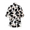 Bicolor Abstract Leaf Print Vacation Couple 4-Piece Outfit - Men's Shirt, Men's Drawstring Shorts, Women's Kimono Cover-up, Women's Drawstring Pocket Shorts - Noir S | US 4