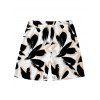 Bicolor Abstract Leaf Print Vacation Couple 4-Piece Outfit - Men's Shirt, Men's Drawstring Shorts, Women's Kimono Cover-up, Women's Drawstring Pocket Shorts - Noir S | US 4