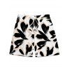 Bicolor Abstract Leaf Print Vacation Couple 4-Piece Outfit - Men's Shirt, Men's Drawstring Shorts, Women's Kimono Cover-up, Women's Drawstring Pocket Shorts - Noir S | US 4