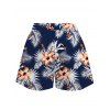 Hawaiian Vacation Women Outfit Hibiscus Floral Tropical Leaf Print Kimono Cover-up and Drawstring Pocket Shorts Set - Bleu de Minuit XL | US 12