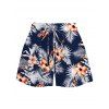 Hawaiian Vacation Women Outfit Hibiscus Floral Tropical Leaf Print Kimono Cover-up and Drawstring Pocket Shorts Set - Bleu de Minuit XL | US 12