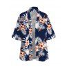 Hawaiian Vacation Women Outfit Hibiscus Floral Tropical Leaf Print Kimono Cover-up and Drawstring Pocket Shorts Set - Bleu de Minuit XXXXXL | US 20