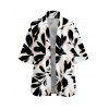 Vacation Women Outfit Bicolor Abstract Leaf Print Kimono Cover-up and Drawstring Pocket Shorts Set - Noir XL | US 12