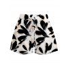 Vacation Women Outfit Bicolor Abstract Leaf Print Kimono Cover-up and Drawstring Pocket Shorts Set - Noir XL | US 12