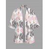 Vacation Women Outfit Tropical Monstera Leaf Print Kimono Cover-Up and Drawstring Pocket Shorts Beach Set - Rose S | US 4