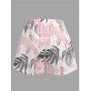Vacation Women Outfit Tropical Monstera Leaf Print Kimono Cover-Up and Drawstring Pocket Shorts Beach Set - Rose XXL | US 14