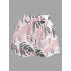 Vacation Women Outfit Tropical Monstera Leaf Print Kimono Cover-Up and Drawstring Pocket Shorts Beach Set - Rose XXXL | US 16