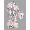 Vacation Women Outfit Tropical Monstera Leaf Print Kimono Cover-Up and Drawstring Pocket Shorts Beach Set - Rose XXXXL | US 18