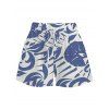 Vacation Women Outfit Botanical Leaf Scroll Silhouette Print Kimono Cover-up and Drawstring Pocket Shorts Set - Bleu clair XXL | US 14