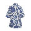 Vacation Women Outfit Botanical Leaf Scroll Silhouette Print Kimono Cover-up and Drawstring Pocket Shorts Set - Bleu clair XXXL | US 16