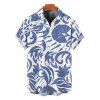 Vacation Couple Outfit Botanical Leaf Scroll Silhouette Print Kimono Cover-up Drawstring Pocket Shorts and Shirt Set - Bleu S | US 4