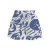 Vacation Couple Outfit Botanical Leaf Scroll Silhouette Print Kimono Cover-up Drawstring Pocket Shorts and Shirt Set - Bleu S | US 4