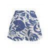 Vacation Couple Outfit Botanical Leaf Scroll Silhouette Print Kimono Cover-up Drawstring Pocket Shorts and Shirt Set - Bleu S | US 4