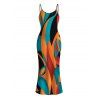 Bohemian Vacation Dress Colorful Abstract Geometric Print Spaghetti Strap Bodycon Dress - multicolor XL | US 12