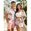 Vacation Couple Outfit Tropical Monstera Leaf Print Kimono Cover-Up Drawstring Pocket Shorts and Shirt Set - Rose S | US 4