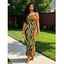 Retro Wave Stripe Print Spaghetti Strap Dress, Slim-fit Figure-hugging Elegant Long Dress - multicolor A XL | US 12