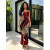 Color-blocked Leopard Print Cami Dress, Slim-fit Figure-hugging Long Dress for Women - Rouge Vineux M | US 6