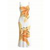 Lily Print Spaghetti Strap Dress, Slim-fit Long Bodycon Dress, Vacation Style - Blanc XXL | US 14