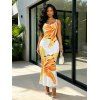 Lily Print Spaghetti Strap Dress, Slim-fit Long Bodycon Dress, Vacation Style - Blanc XXL | US 14