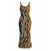 Retro Wave Stripe Print Spaghetti Strap Dress, Slim-fit Figure-hugging Elegant Long Dress - multicolor A XXL | US 14