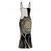 Contrast Color Line Rose Print Spaghetti Strap Dress, Slimming, Figure-hugging & Elegant Long Dress - Noir XXL | US 14