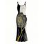 Contrast Color Line Rose Print Spaghetti Strap Dress, Slimming, Figure-hugging & Elegant Long Dress - Noir XXL | US 14