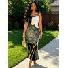 Contrast Color Line Rose Print Spaghetti Strap Dress, Slimming, Figure-hugging & Elegant Long Dress - Noir XXL | US 14