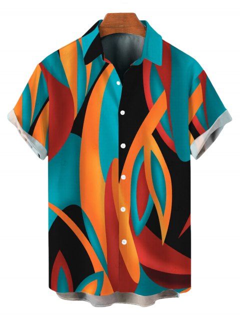 Men's Bohemian Vacation Shirt Colorful Abstract Geometric Print Button Up Shirt