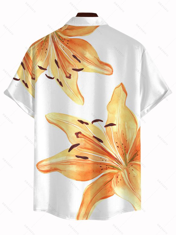 Men's Vacation Shirt Watercolor Lily Floral Print Button Up Shirt - Blanc 5XL