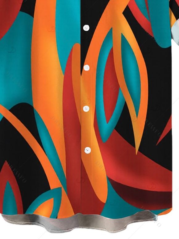Men's Bohemian Vacation Shirt Colorful Abstract Geometric Print Button Up Shirt - multicolor 5XL