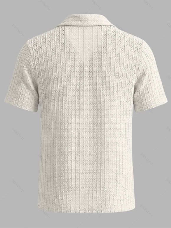Chemise décontractée pour homme, en maille texturée, couleur unie, à boutons - Abricot XL