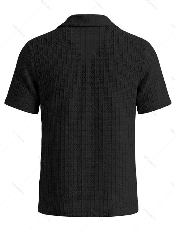 Chemise décontractée pour homme, en maille texturée, couleur unie, à boutons - Noir 2XL