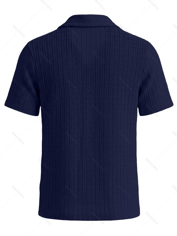 Chemise décontractée pour homme, en maille texturée, couleur unie, à boutons - Bleu profond L